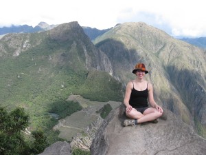 Me on top of Huayna Picchu Mountain, with Machu Picchu far below