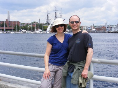 My brother and I in front of the USS Constitution in Boston Harbor.